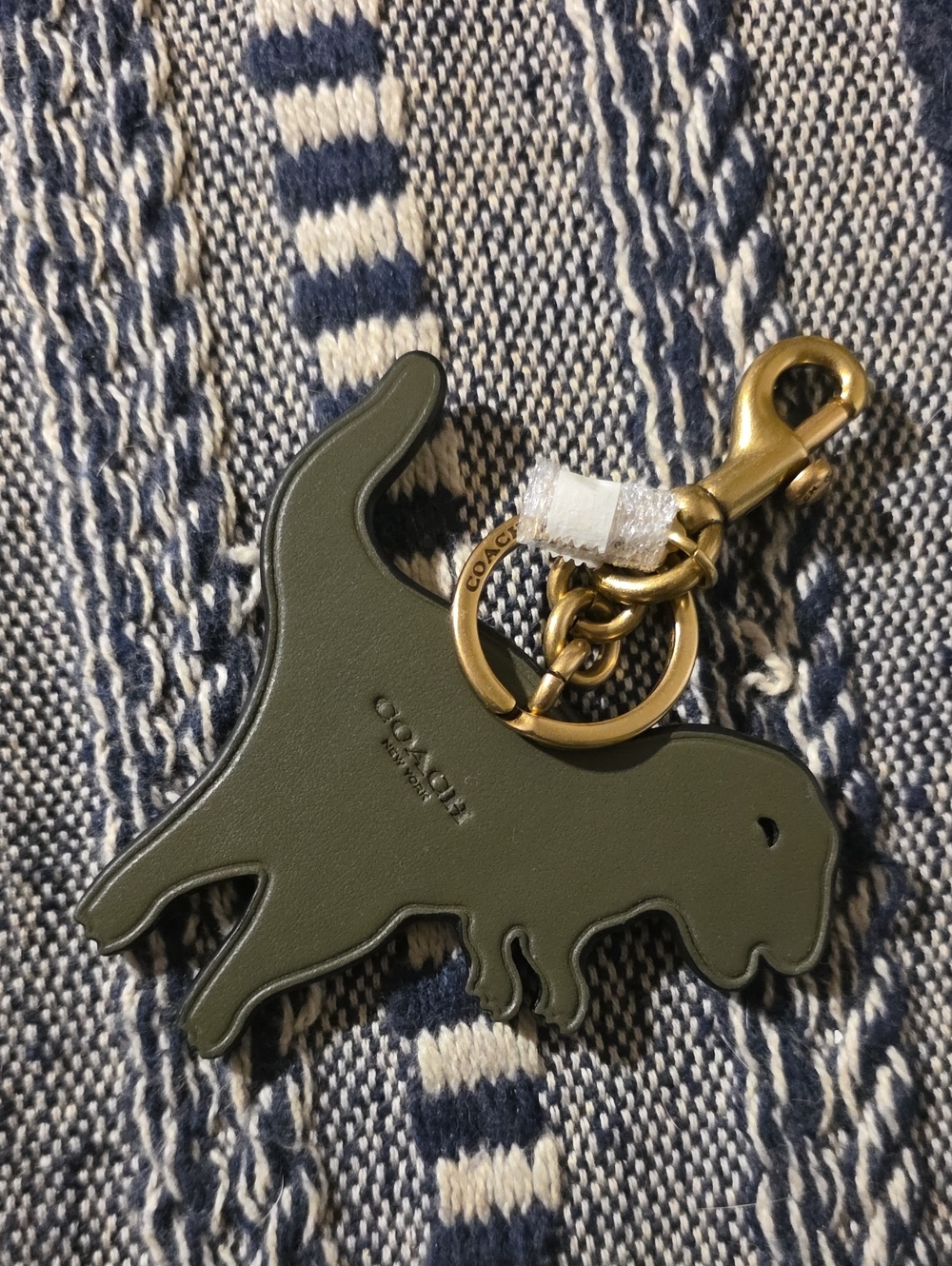 Coach Olive Green Dinosaur Leather Key/Bag Charm with Gold Hardware